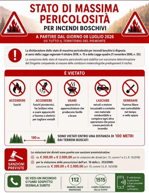 Dichiarazione stato di massima pericolosità per incendi boschivi